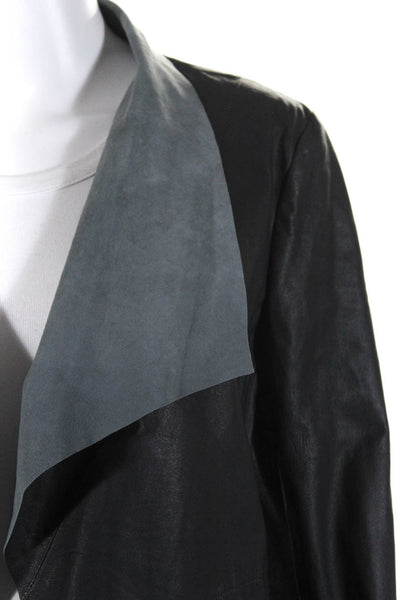 DKNYC Womens Leather Suede Lined Draped Front Open Blazer Jacket Gray Size S