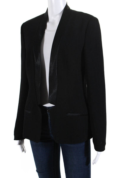 DKNYC Womens Seersucker Satin Lapel Long Sleeve Open Blazer Jacket Black Size S