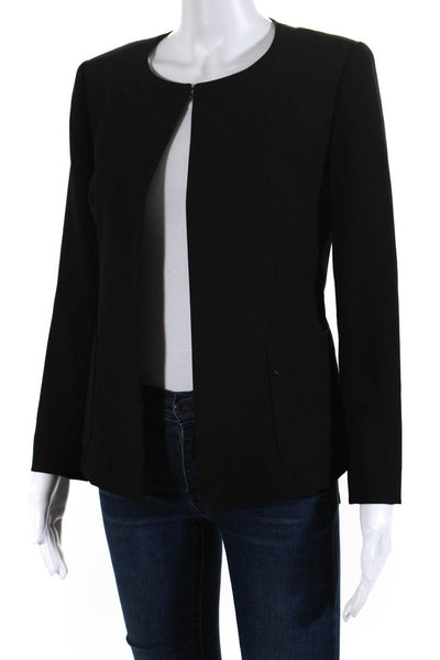 DKNYC Womens Long Sleeve Round Neck Hook And Loop Blazer Jacket Black Size S