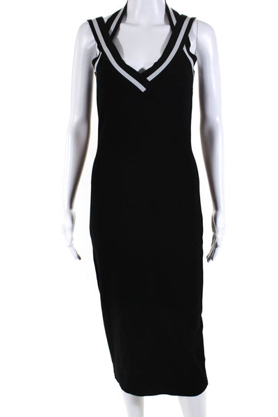 DKNY Womens V-Neck Sleeveless Strappy Mid-Calf Sheath Dress Black Gray Size S