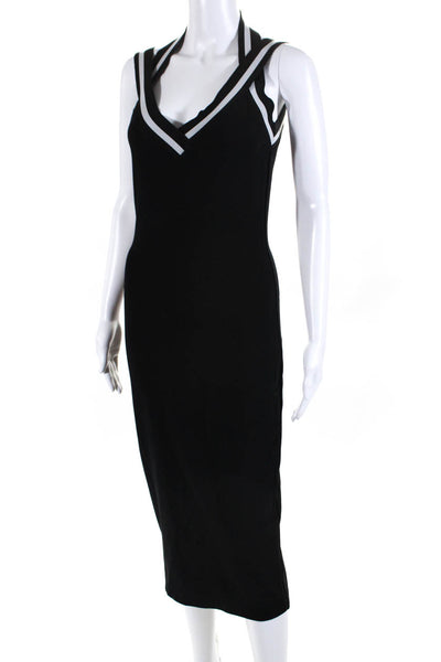 DKNY Womens V-Neck Sleeveless Strappy Mid-Calf Sheath Dress Black Gray Size S