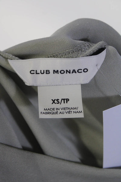 Club Monaco Womens Knit Satin Trim Crew Neck Sweatshirt Pullover Green Size XS