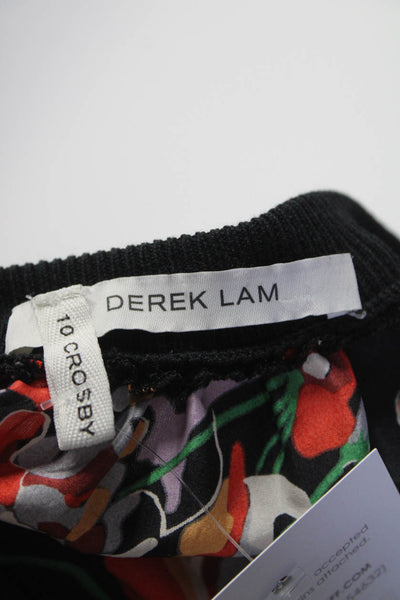 Derek Lam 10 Crosby Women's Sleeveless Floral Crewneck Silk Top Black Size S