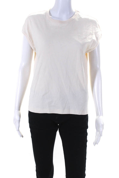Massimo Dutti Women's Cotton Drop Sleeve Crewneck T-shirt Beige Size S