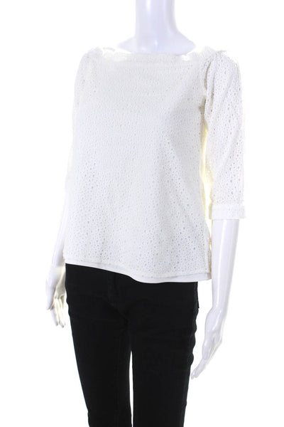 Tibi Women's Off Shoulder Embroidered Short Sleeve Blouse White Size 2