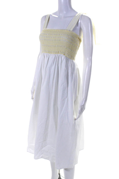 Kourt Women's Sleeveless A Line Tie Strap Midi Dress White Yellow Size XS