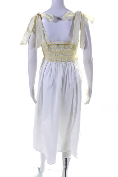 Kourt Women's Sleeveless A Line Tie Strap Midi Dress White Yellow Size XS