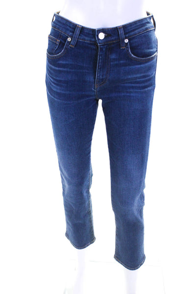 CQY Womens Stretch Denim Mid Rise Zip Up Straight Leg Jeans Pants Blue Size 25