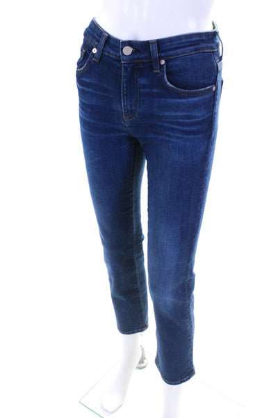 CQY Womens Stretch Denim Mid Rise Zip Up Straight Leg Jeans Pants Blue Size 25