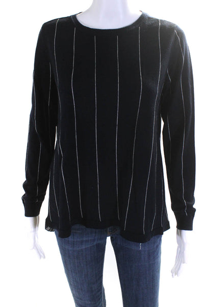 Sandro Womens Pinstripe Crew Neck Pullover Sweater Navy Blue Wool Size 2