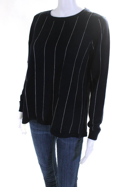 Sandro Womens Pinstripe Crew Neck Pullover Sweater Navy Blue Wool Size 2