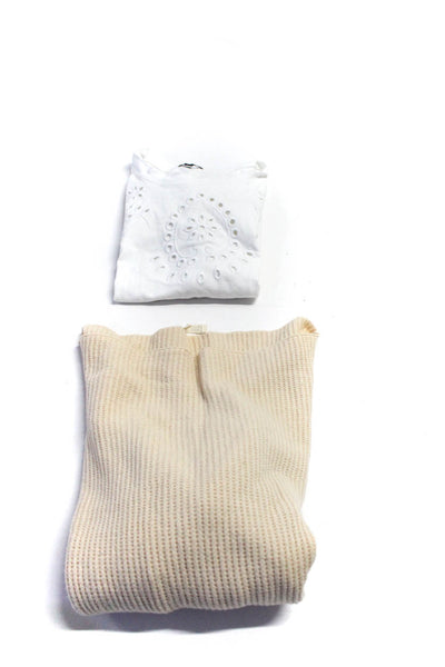 Rails Love Stitch Womens Cotton Shirt Thermal Knit Top White Beige Size L Lot 2