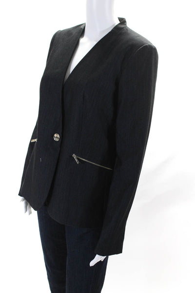 DKNY Womens Buttoned-Up Darted Long Sleeve V-Neck Blazer Blue Size 8