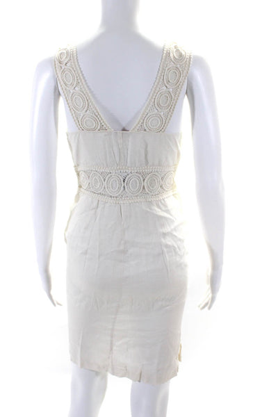 Calypso Saint Barth Womens Crochet Knit Trim Scoop Neck Linen Dress White Small