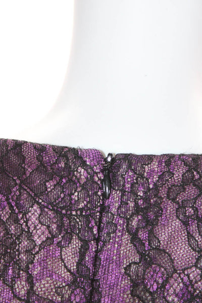 David Meister Womens Back Zip Sleeveless V Neck Sheath Dress Black Purple Size 6