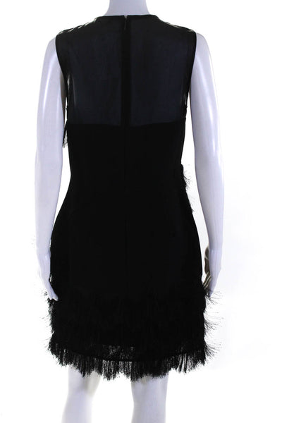 Whistles Womens Back Zip Sleeveless Crew Neck Fringe Sheath Dress Black Size 8