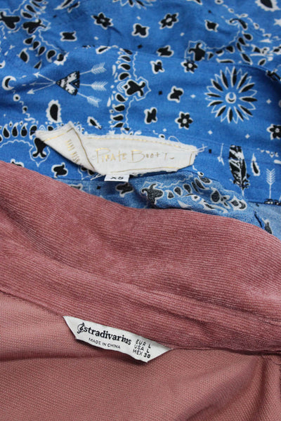 Jens Pirate Booty Stradivarius Womens Collared Shirts Pink Blue XS Large Lot 2