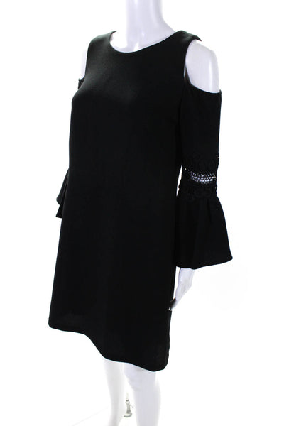 Eliza J Womens Embroidered Trumpet Sleeve Cold Shoulder Dress Black Size 8