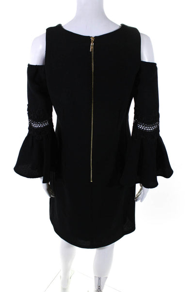 Eliza J Womens Embroidered Trumpet Sleeve Cold Shoulder Dress Black Size 8
