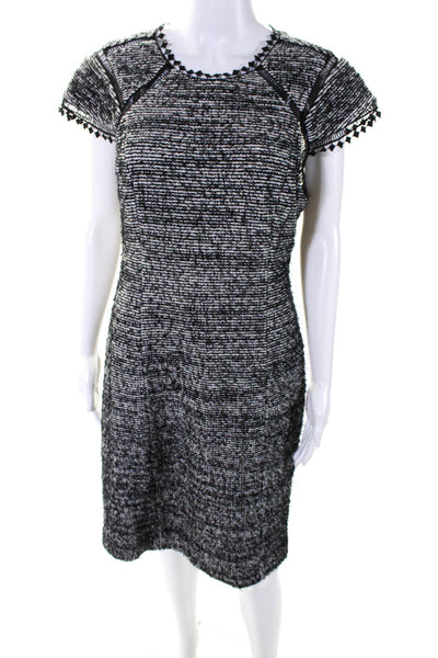 Rebecca Taylor Womens Cotton Striped Cut Out Cap Sleeve Dress Black Size 8
