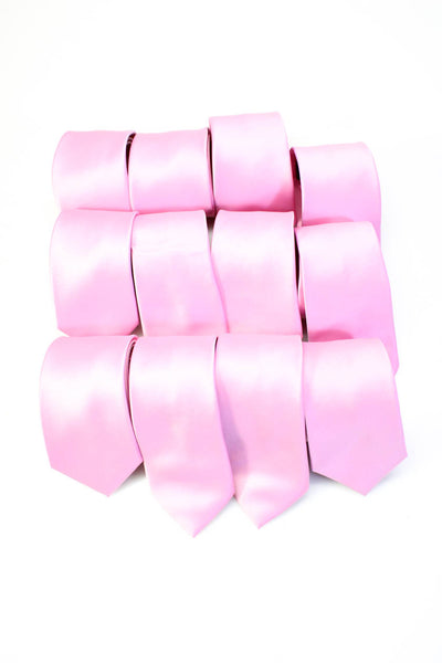 Zenio Mens Medium Width Solid Silk Ties Pink Lot 12