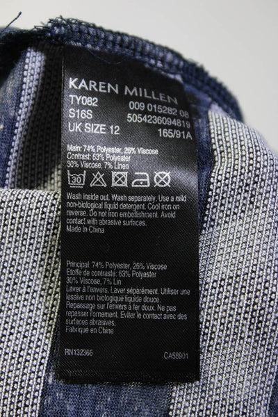 Karen Millen Womens Studded Knit Stripe Short Sleeve Top Blouse Blue Size 8
