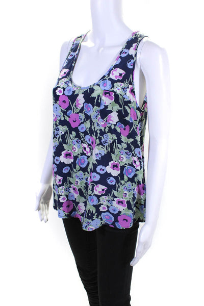 Joie Womens Scoop Neck Floral Tank Top Blouse Blue Purple Silk Size Small