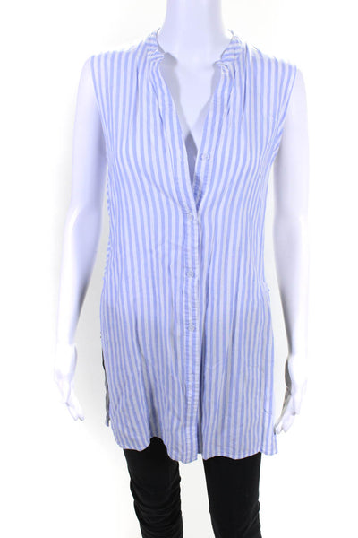 Seewee Paris Womens Striped Side Split Button Up Top Blouse Blue White Size M/L