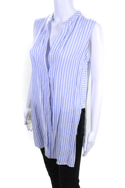 Seewee Paris Womens Striped Side Split Button Up Top Blouse Blue White Size M/L