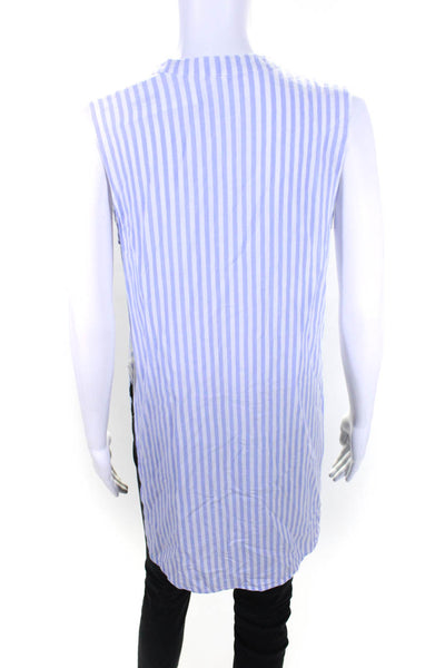 Seewee Paris Womens Striped Side Split Button Up Top Blouse Blue White Size M/L