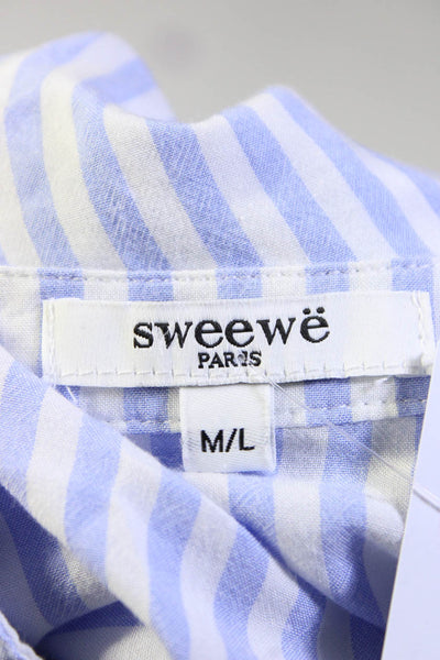 Seewee Paris Womens Striped Side Split Button Up Top Blouse Blue White Size M/L