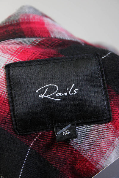 Rails Womens Raw Hem Flannel Plaid Snap Shirt Blouse Black Red Size Extra Small