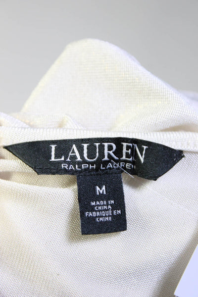 Lauren Ralph Lauren Womens Metallic Knit Short Sleeve Tee Shirt Gold Size Medium
