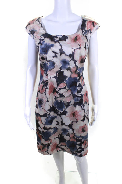 Peserico Womens Scoop Neck Floral Sateen Sheath Dress Pink Blue Ivory IT 42
