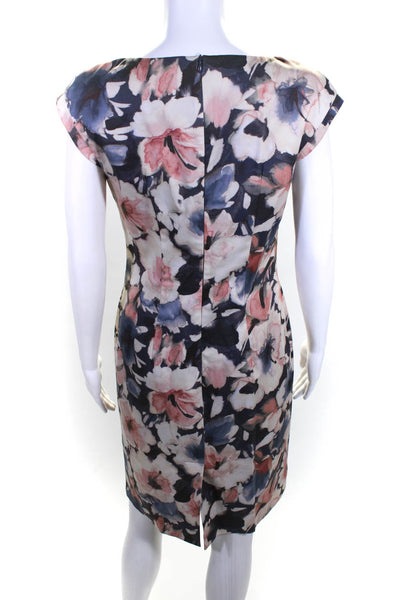 Peserico Womens Scoop Neck Floral Sateen Sheath Dress Pink Blue Ivory IT 42