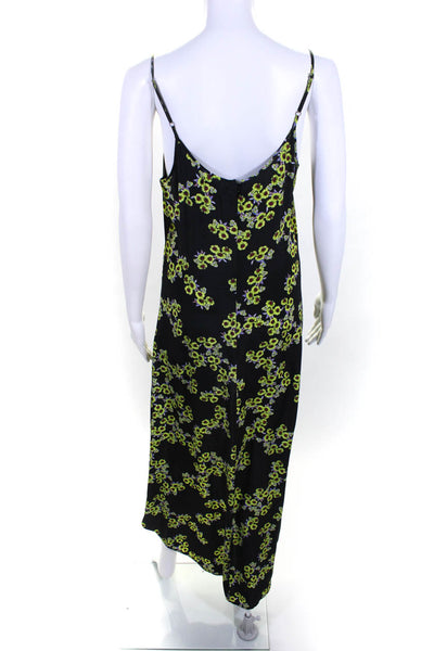 PJK Womens Scoop Neck Floral Midi High Low Dress Black Yellow Size Medium