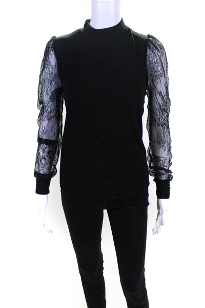 Generation Love Womens Lace Puff Sleeve High Neck Sweater Black Size Small