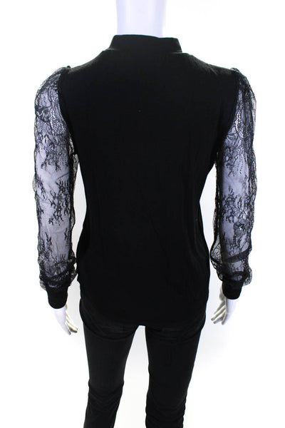 Generation Love Womens Lace Puff Sleeve High Neck Sweater Black Size Small