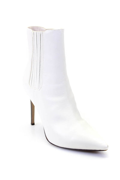 Saks Fifth Avenue Women's Leather Pointed Stiletto Ankle Boots White Size 8.5