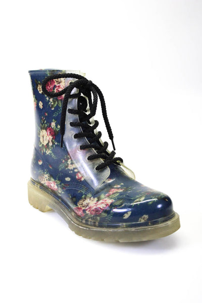 Dirty laundry Women's Floral Print Lace Up Ankle Boots Blue/Clear Size 8