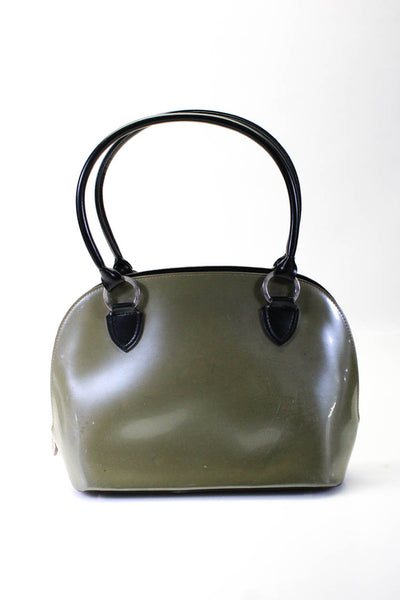 Beijo Women's Leather Full Zip Silver Tone Hardware Top Handle Bag Green Size M