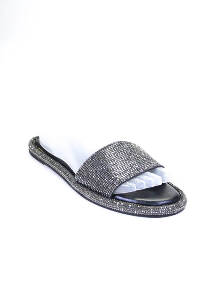 Schutz Womens Jeweled Slide On Sandals Silver Size 7.5 B