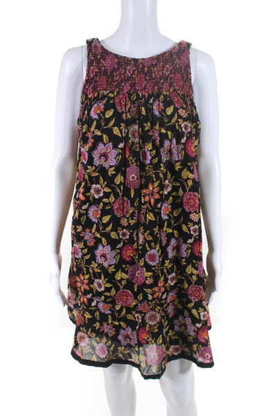 Free People Women's Floral Print Smocked Shift Dress Black Size L