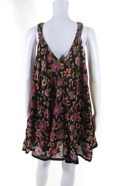 Free People Women's Floral Print Smocked Shift Dress Black Size L