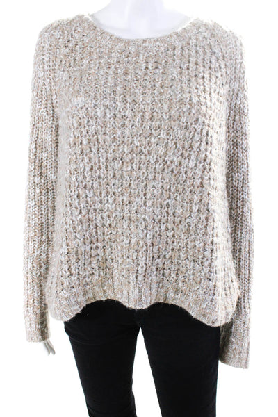 Michael Stars Womens Crochet Long Sleeve High-Low Hem Sweater Top Beige Size M