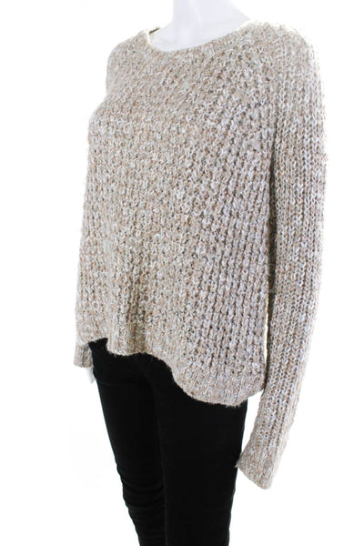 Michael Stars Womens Crochet Long Sleeve High-Low Hem Sweater Top Beige Size M