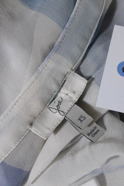 Joie Womens Silk Chiffon Geometric Print Button Down Blouse White Blue Size XS