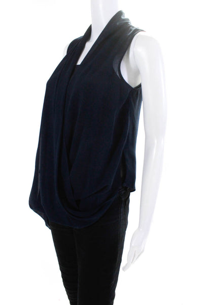 MM Couture Womens Draped Chiffon Sleeveless Scoop Neck Top Blouse Navy Small