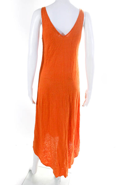 Calypso Saint Barth Womens V Neck Knit Midi Tank Dress Orange Linen Size Small