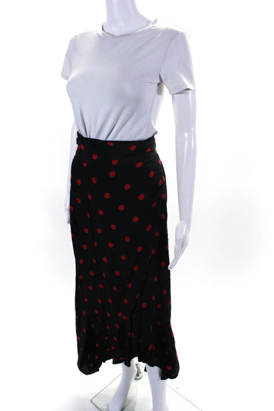 Ganni Womens Polka Dotted Full Length Barra Crepe Wrap Dress Black Red FR 36